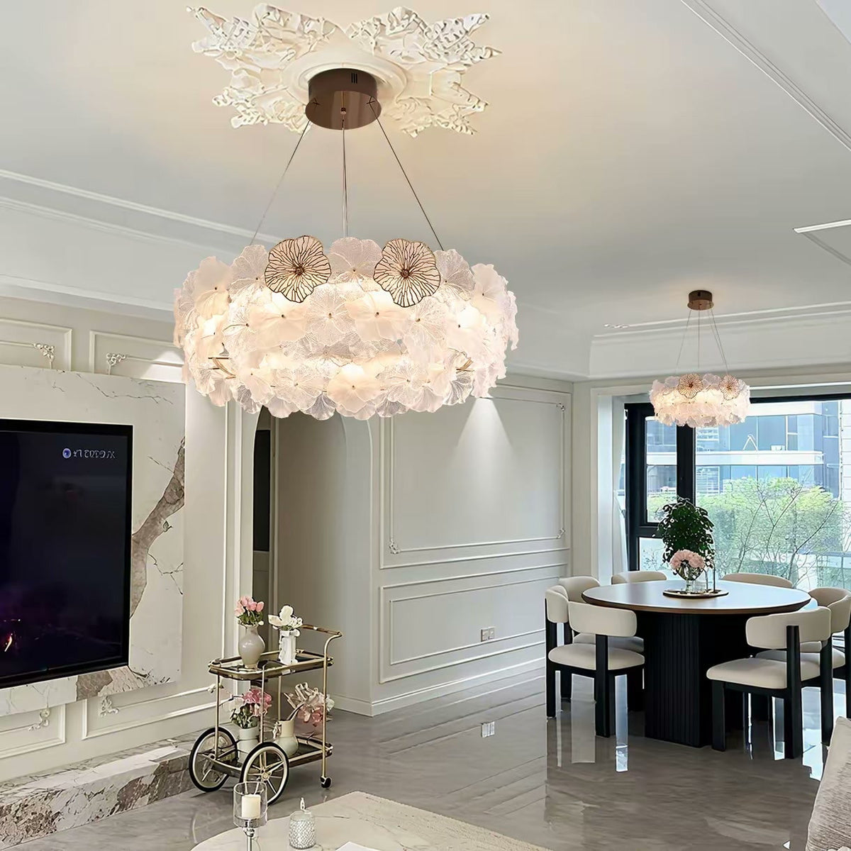 PALERILL AM0351 — French Lotus Glass Chandelier (view 4)
