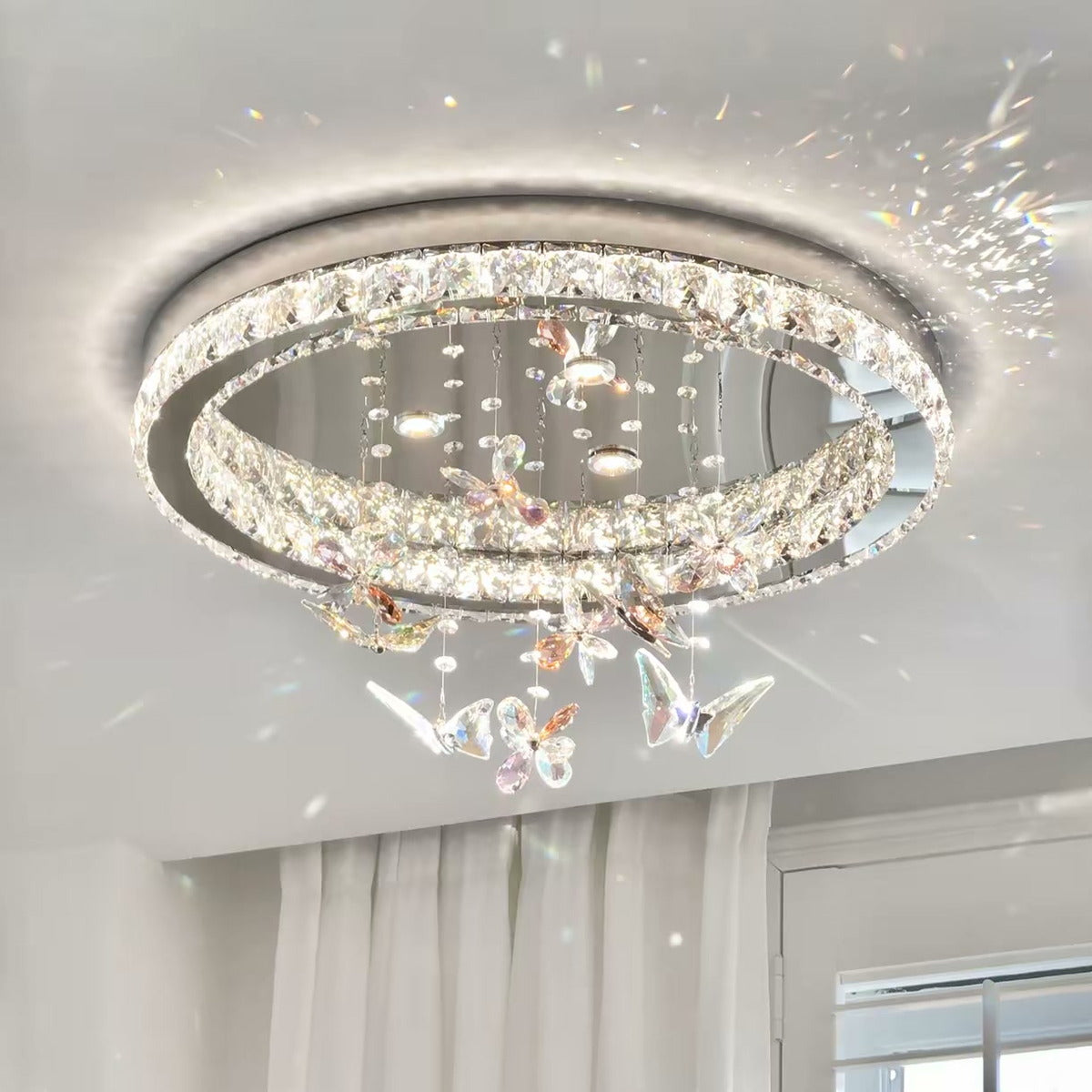 French Pink Butterfly Crystal Ceiling Light — PALERILL AM0338