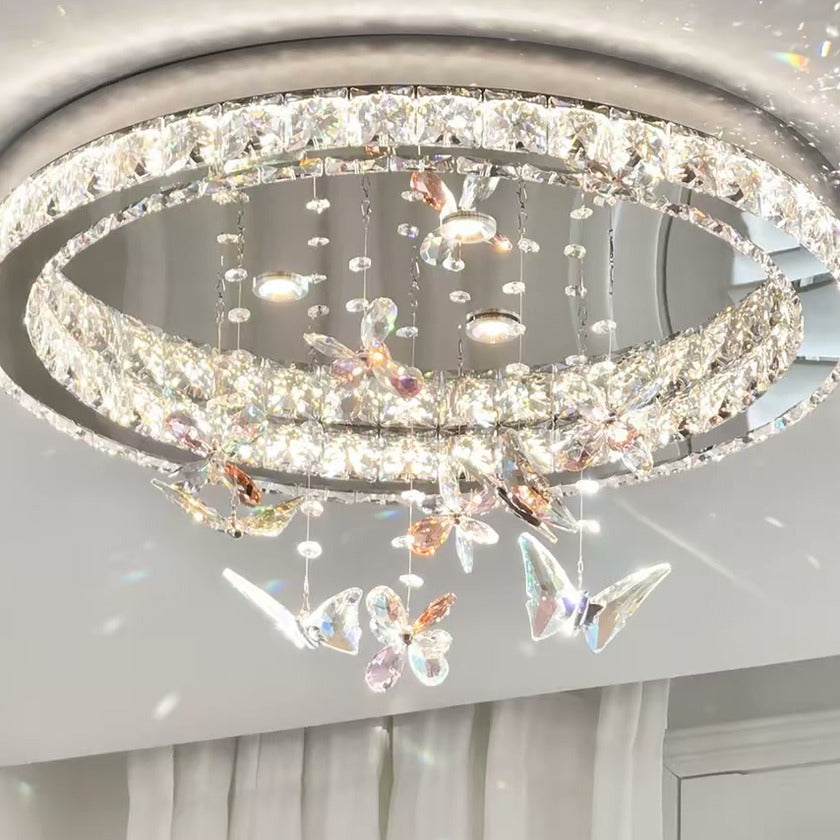 PALERILL AM0338 — French Pink Butterfly Crystal Ceiling Light (view 3)
