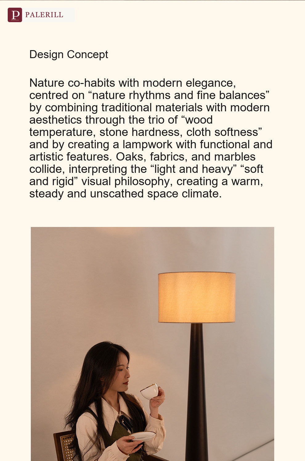 PALERILL | Italian Minimalist Designer Floor Lamp in Solid Wood