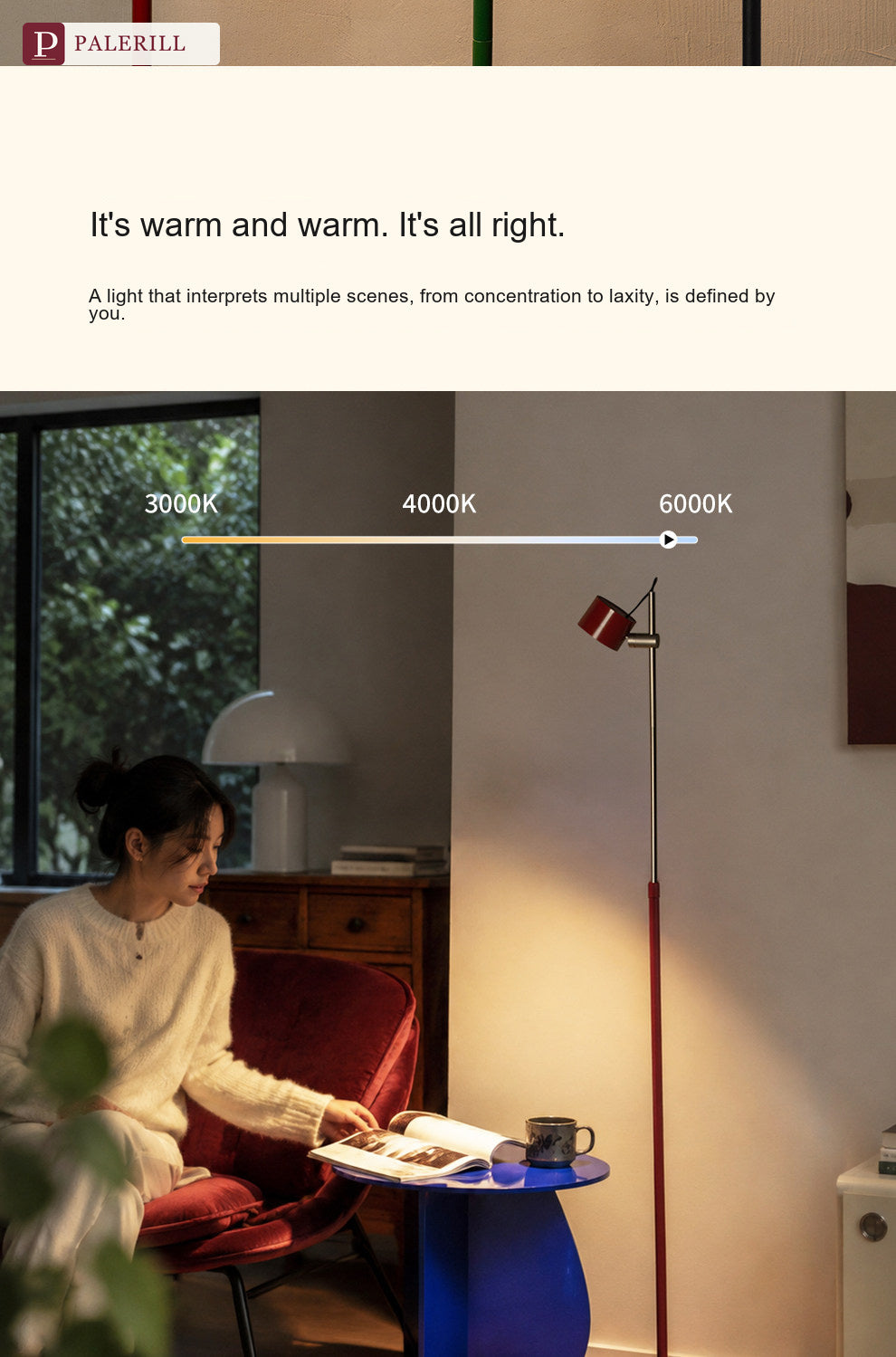 PALERILL | Red-Hood Adjustable Reading Floor Lamp