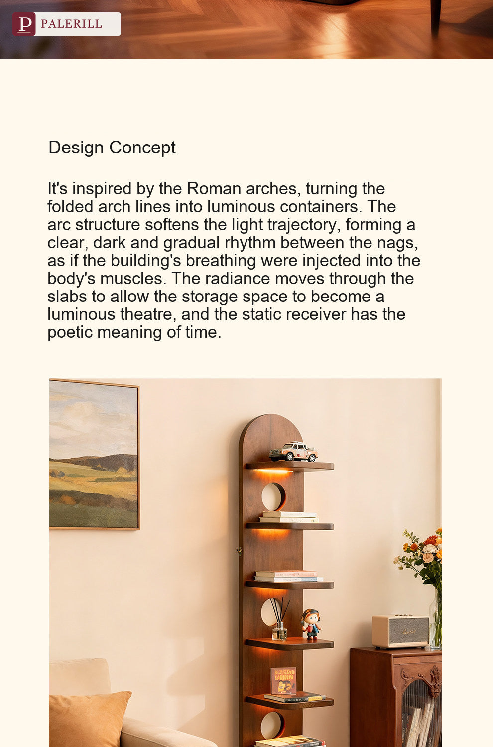 PALERILL | Vintage Solid Wood Bookshelf Floor Lamp