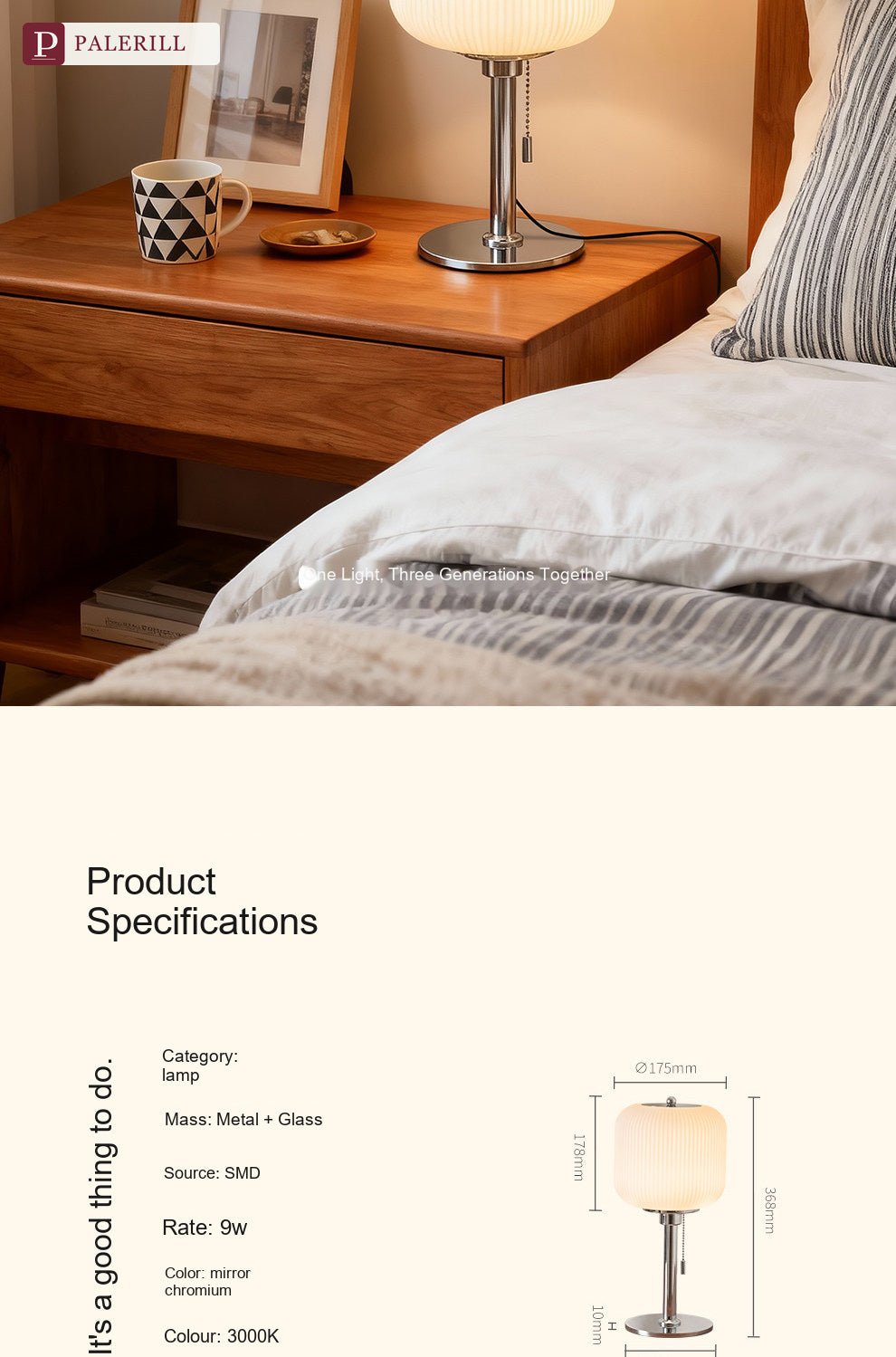 PALERILL | Bauhaus Bedside Table Lamp for Hotel & Bedroom