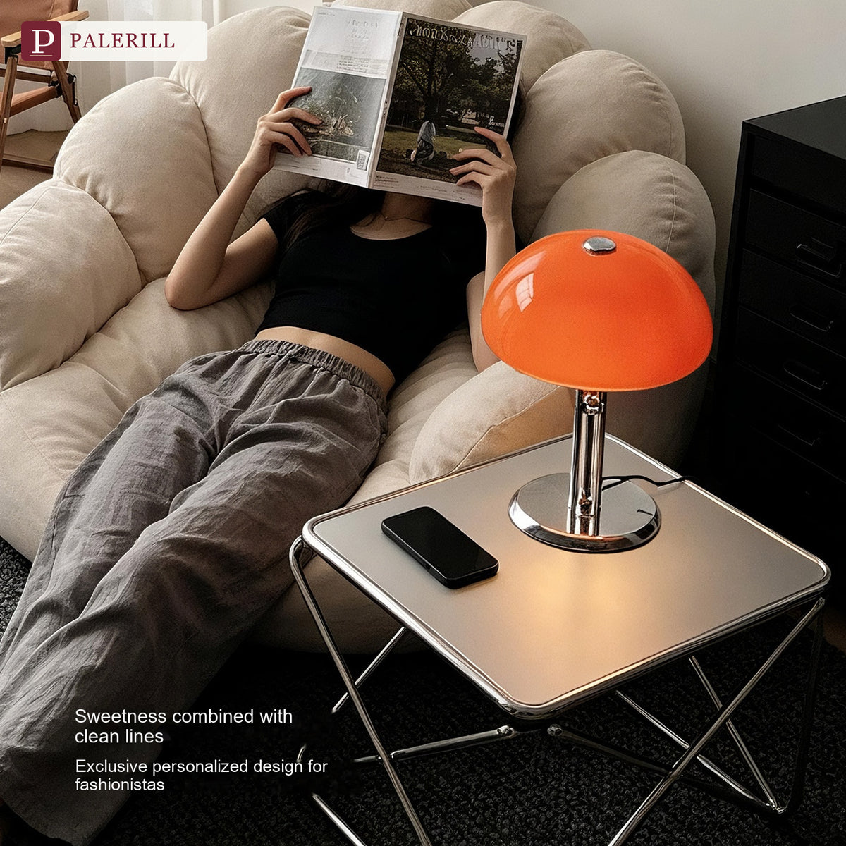 PALERILL | Bauhaus Mushroom Table Lamp, Pumpkin Style