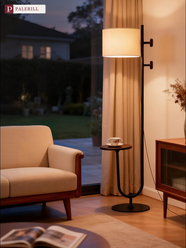 PALERILL | Mid-Century Floor Lamp with Coat Rack & Shelf