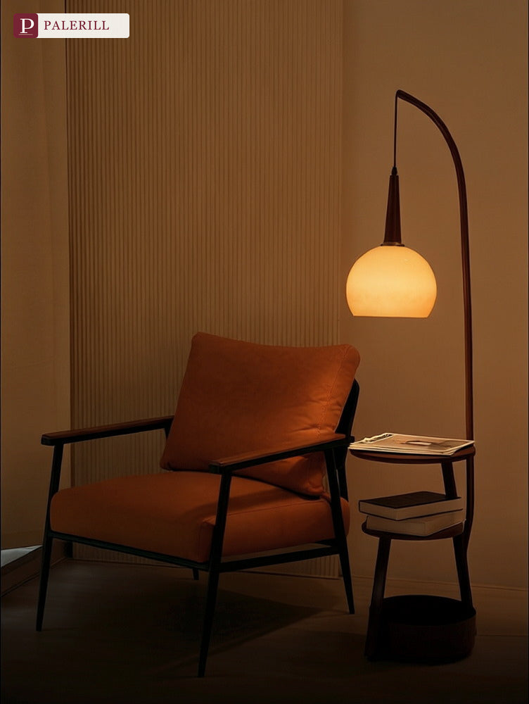 PALERILL | Mid-Century Floor Lamp with Integrated Side Table