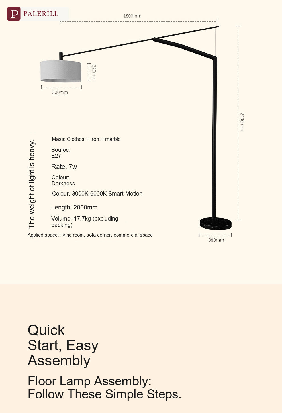 PALERILL | Large Arc Floor Lamp for High-Ceiling Spaces