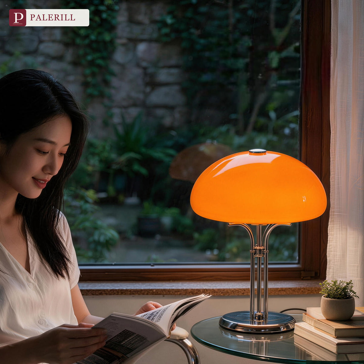 PALERILL | Bauhaus Mushroom Table Lamp, Pumpkin Style