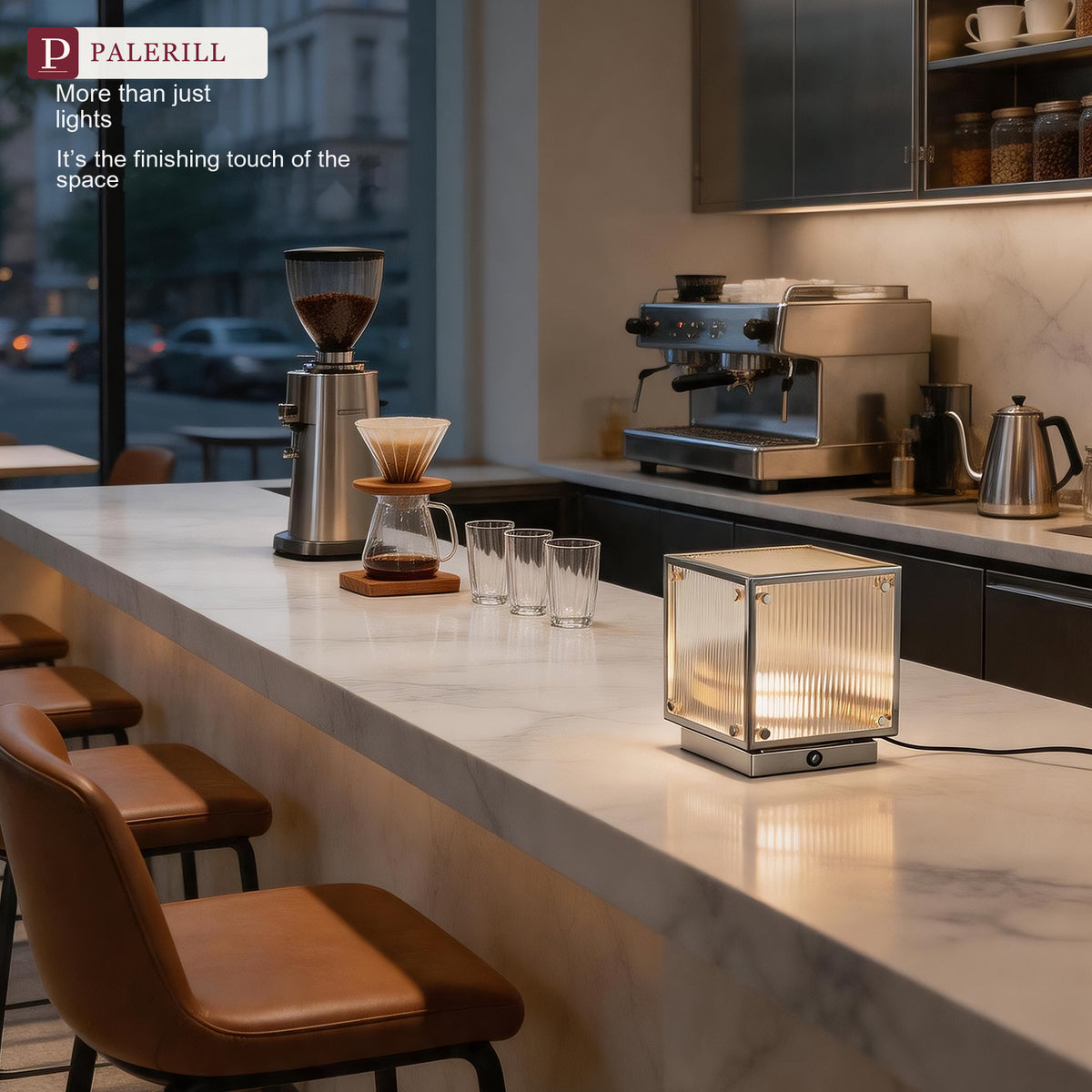 PALERILL | Glass Cube Table Lamp with 3-Color Ambient Light