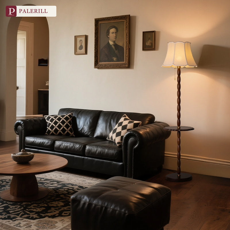 PALERILL | Mid-Century Floor Lamp with Side Table & Shelf