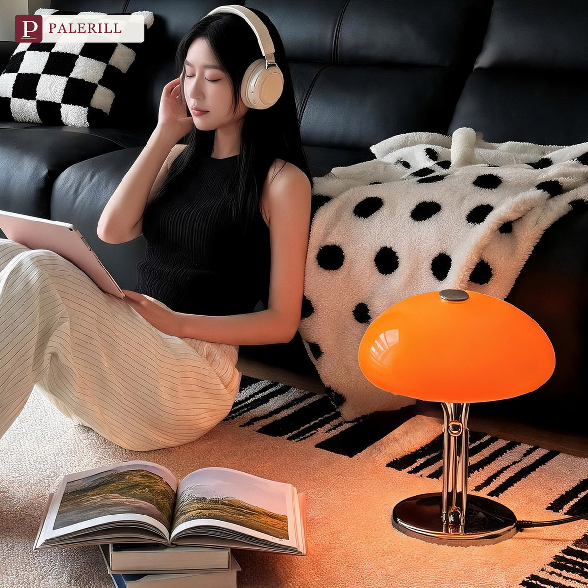 PALERILL | Bauhaus Mushroom Table Lamp, Pumpkin Style