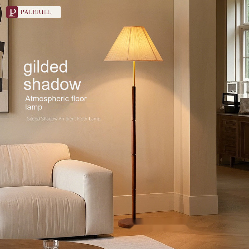 PALERILL | Mid-Century Pleated Walnut Floor Lamp