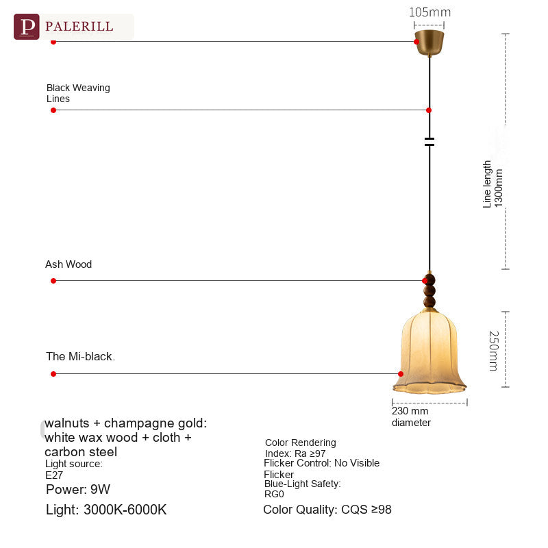 PALERILL | Wabi-Sabi Solid Wood Fabric Dining Pendant Light