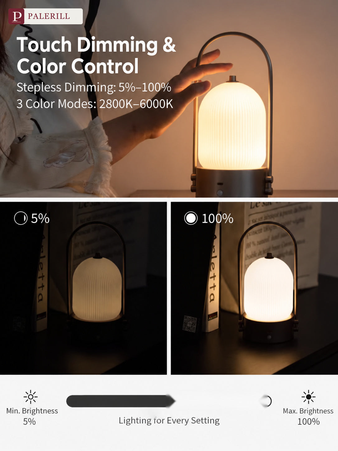 PALERILL | Glazed Glass Portable Table Lamp with Motion Sensor & Touch Dimming