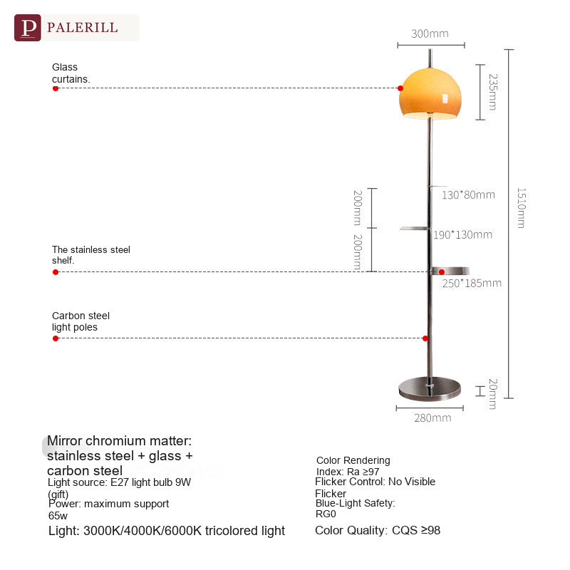 PALERILL | Mid-Century Floor Lamp with Storage Shelf