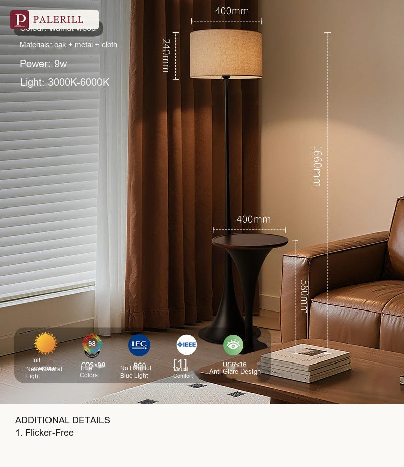 PALERILL | Vintage Floor Lamp with Integrated Side Table & Shelf