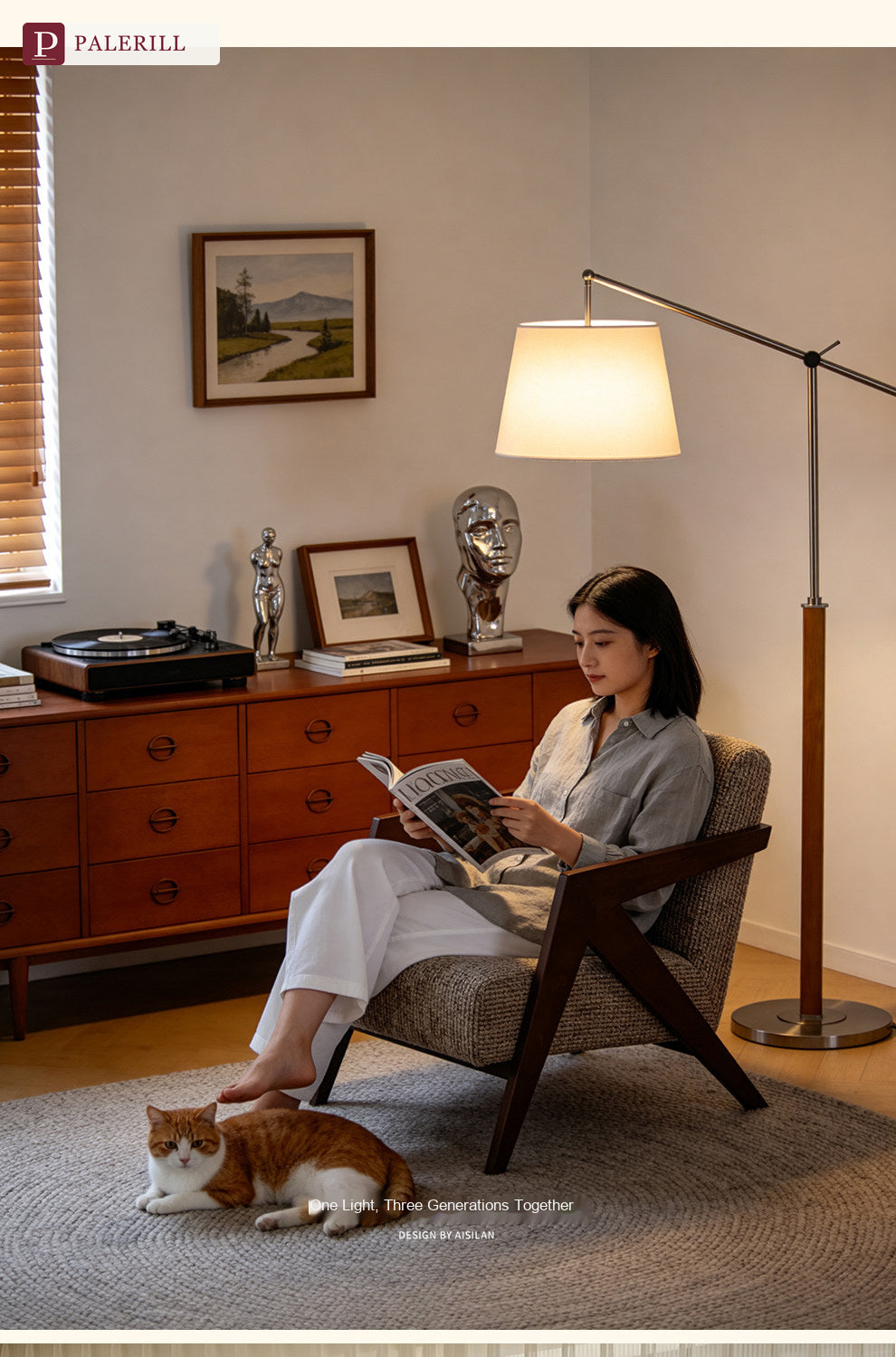 PALERILL | Mid-Century Solid Wood Swing-Arm Reading Lamp