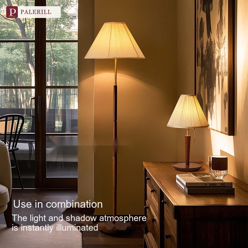 PALERILL | French Vintage Pleated Table Lamp in Walnut