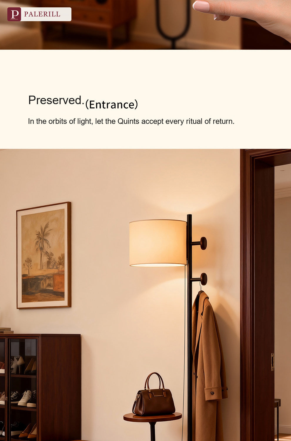 PALERILL | Mid-Century Floor Lamp with Coat Rack & Shelf