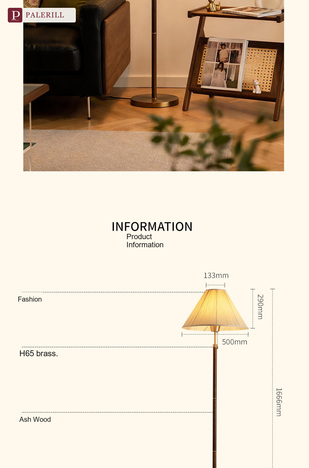 PALERILL | Mid-Century Full Brass Floor Lamp