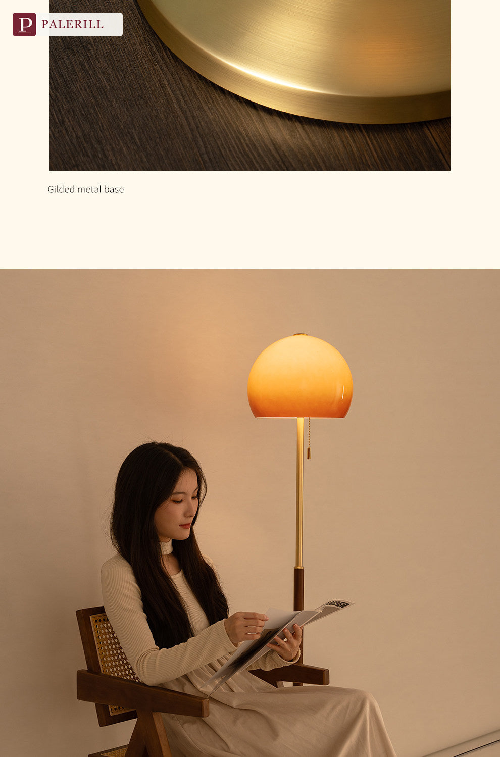 PALERILL | Vintage Sunset Mushroom Floor Lamp in Cream Glass