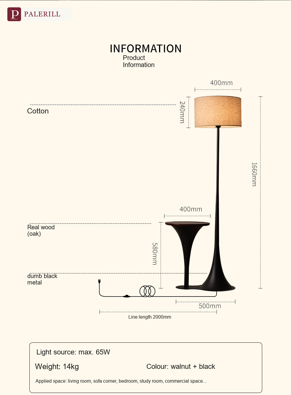 PALERILL | Vintage Floor Lamp with Integrated Side Table & Shelf