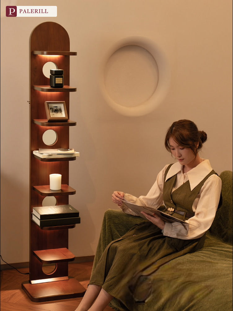 PALERILL | Vintage Solid Wood Bookshelf Floor Lamp