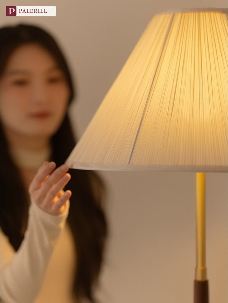 PALERILL | Mid-Century Pleated Walnut Floor Lamp