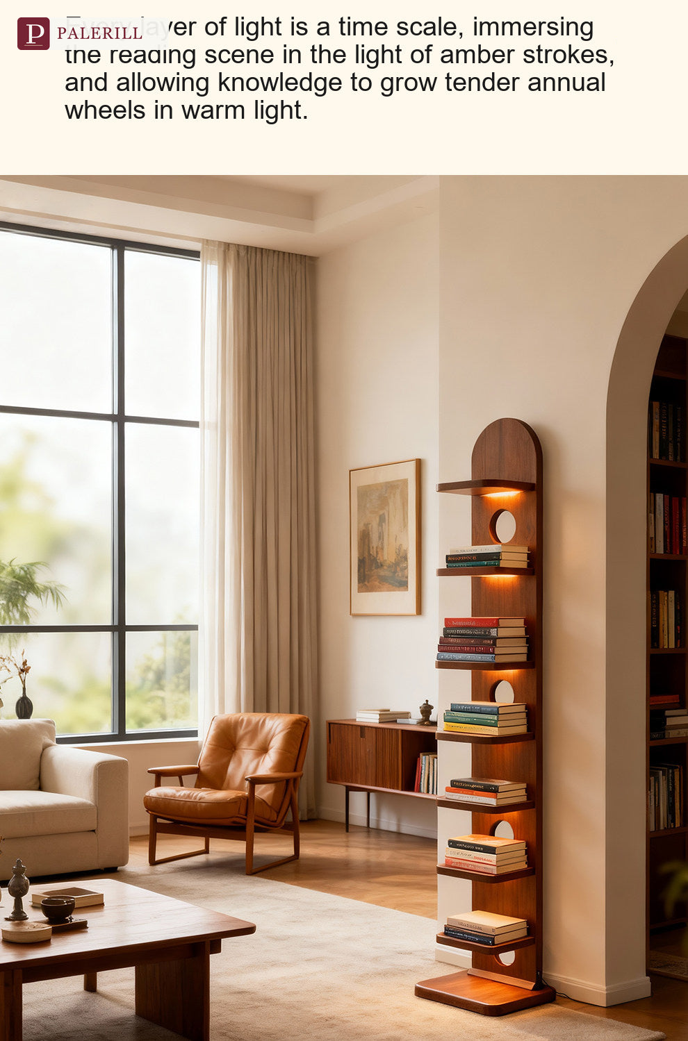 PALERILL | Vintage Solid Wood Bookshelf Floor Lamp