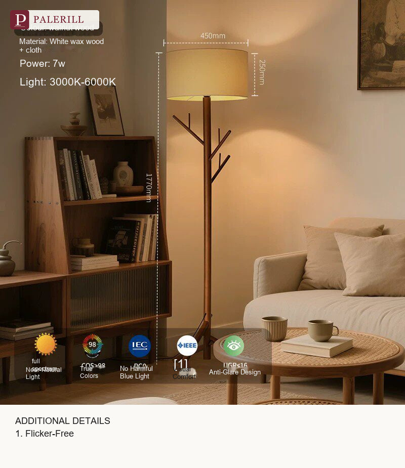 PALERILL | Wabi-Sabi Solid Wood Floor Lamp with Coat Rack