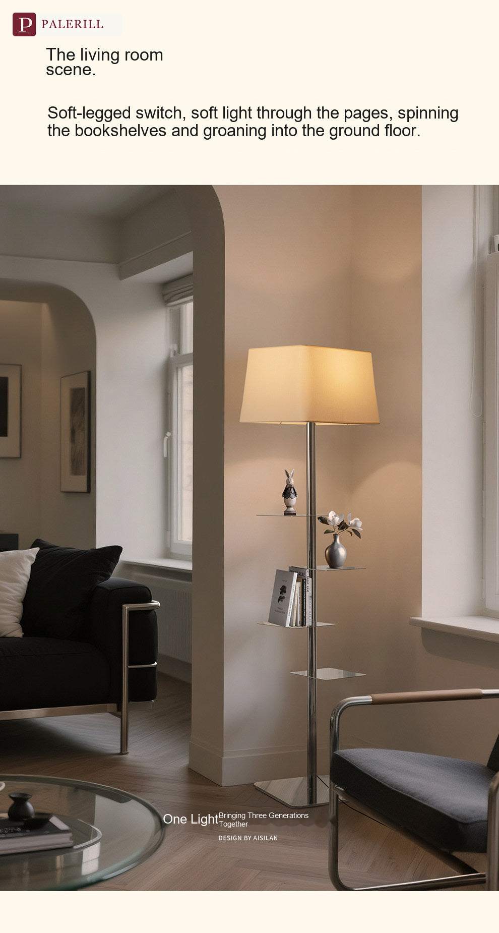 PALERILL | Smart Soft-Glow Floor Lamp with Shelf