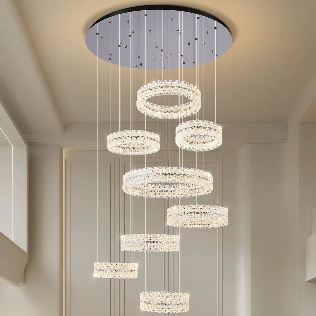 AM0054 · Modern Minimalist Stairwell Ring Composition Acrylic Chandelier — AM0054, view 2
