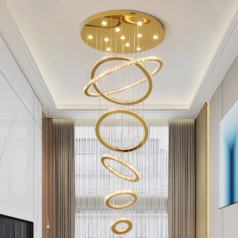 AM0051 · Modern Minimalist Stairwell Ring Composition Crystal Chandelier — AM0051, view 2
