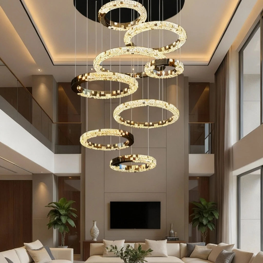 AM0020 · Modern Minimalist Stairwell Ring Composition Acrylic Chandelier — AM0020, view 2