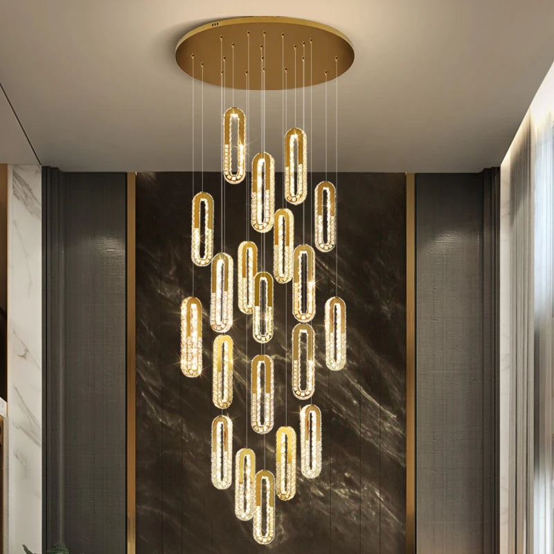AM0102 · Modern Minimalist Stairwell Extended-Drop Crystal Chandelier — AM0102, view 2