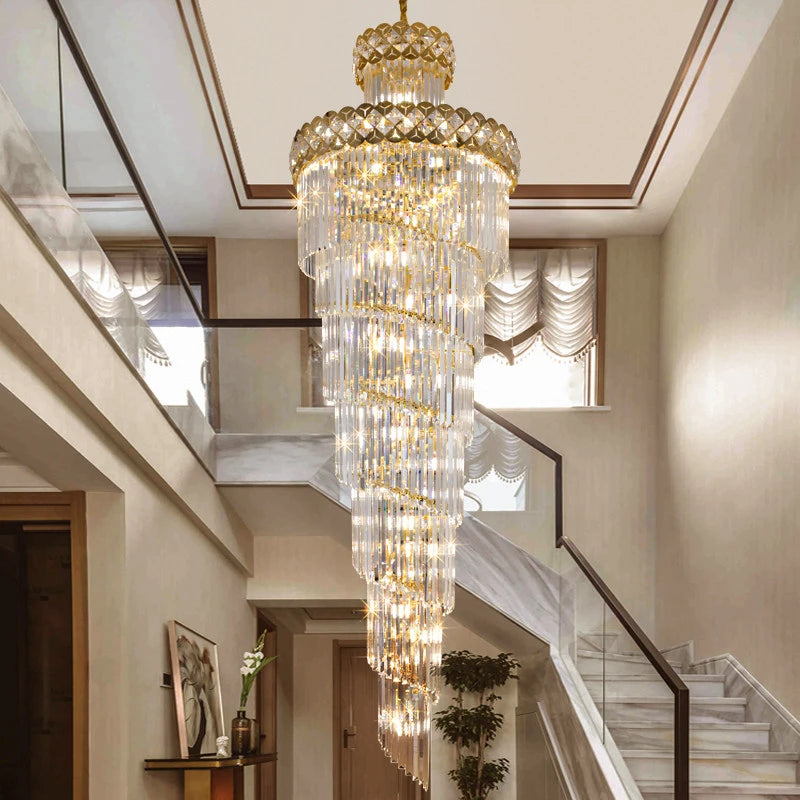 AM0014 · Modern Stairwell Extended-Drop Crystal Chandelier for Double-Height Spaces — AM0014, view 2
