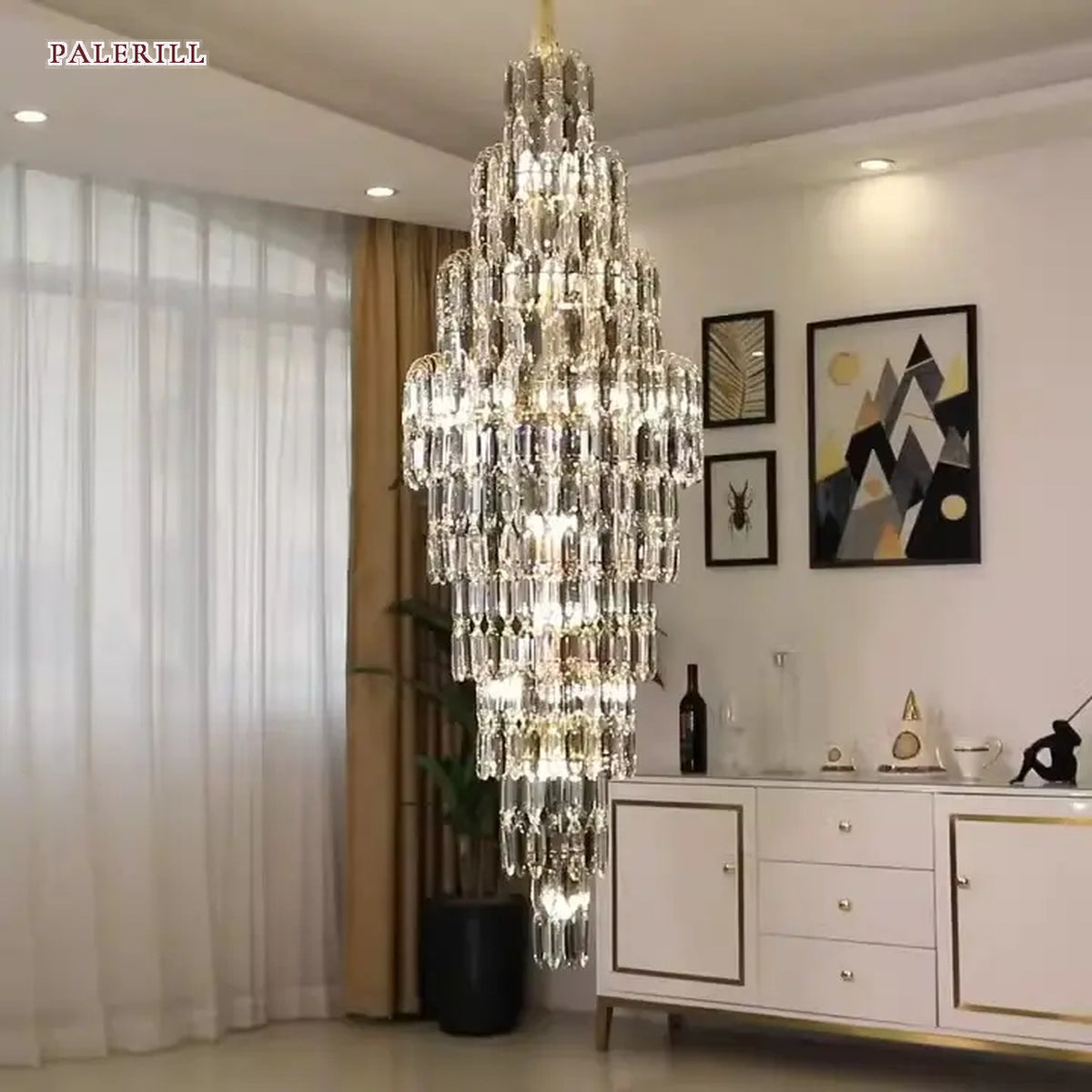 AM0701 — Minimalist Spiral Staircase Crystal Chandelier for Living Rooms