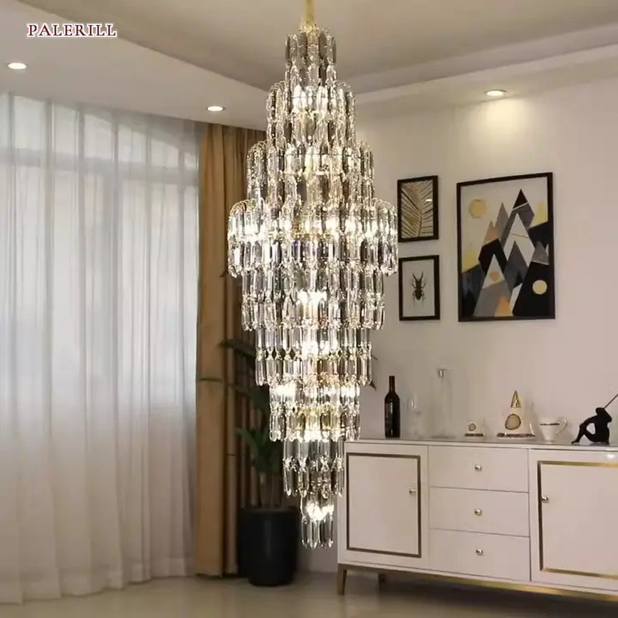 AM0701 — Minimalist Spiral Staircase Crystal Chandelier for Living Rooms