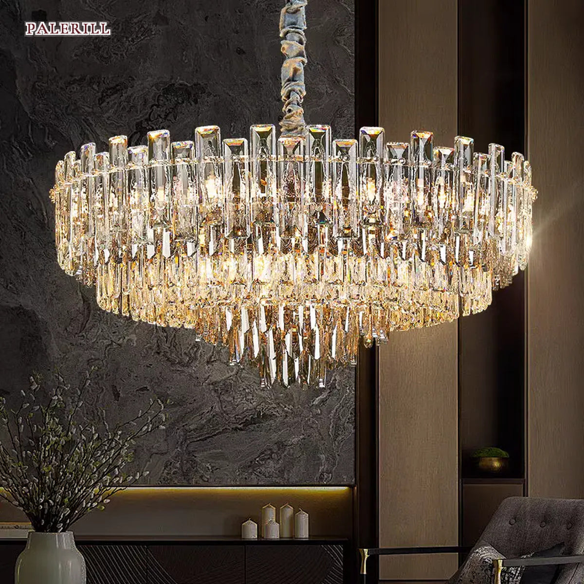 AM0616 — Light Luxury Round Crystal Chandelier for Living Rooms