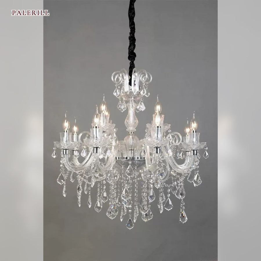AM0789 — Modern Minimalist Candle Crystal Metal Chandelier for Bedrooms & Studies