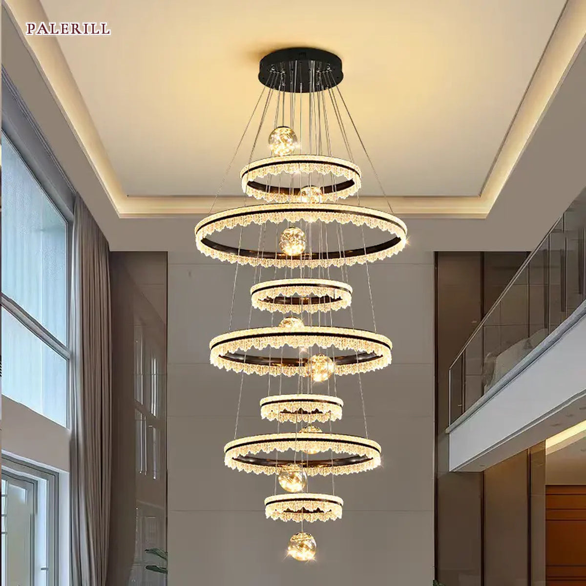 AM0634 — Light Luxury Stairwell Crystal Chandelier for Living Rooms