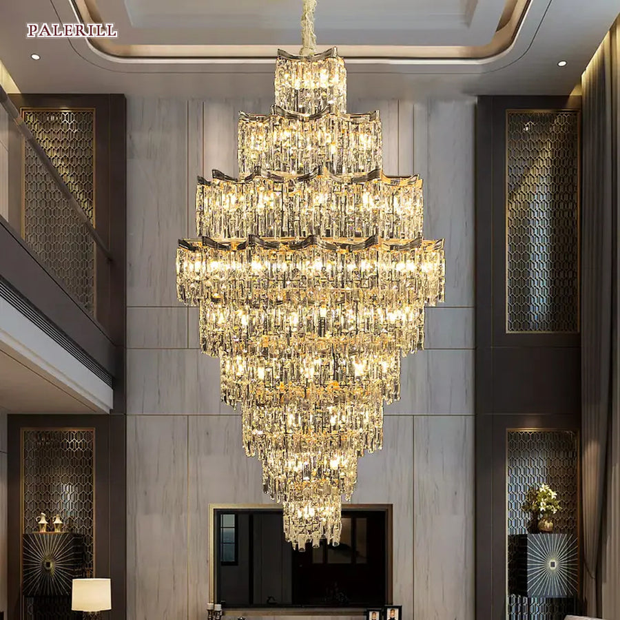 AM0474 — Light Luxury Spiral Staircase Crystal Chandelier for Living Rooms