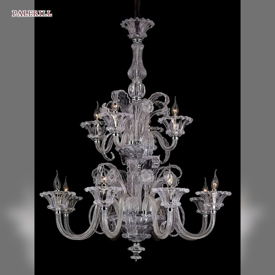 AM0856 — French Cream Glass Chandelier for Hotels & Ballrooms