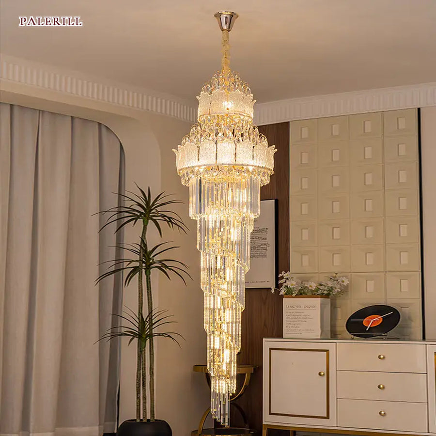 AM0658 — European Spiral Staircase Crystal Chandelier for Living Rooms