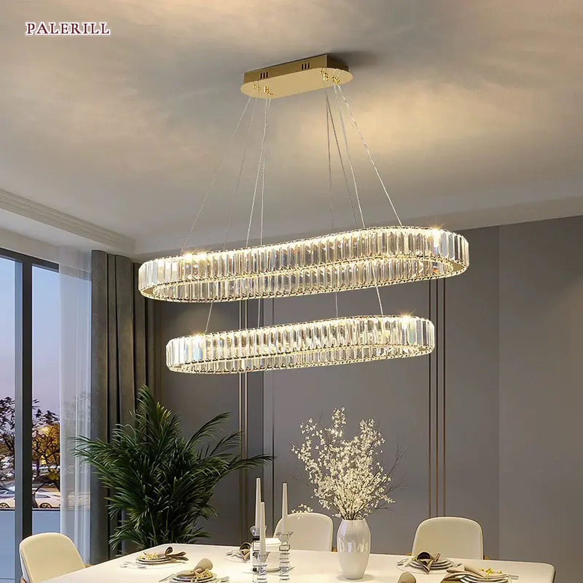 AM0531 — Postmodern Linear Crystal Chandelier for Dining Rooms