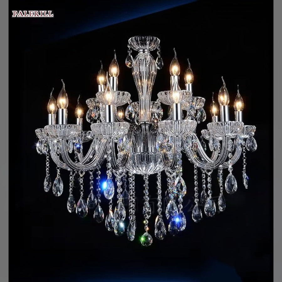 AM0751 — European Candle Crystal Stainless Steel Chandelier for Offices