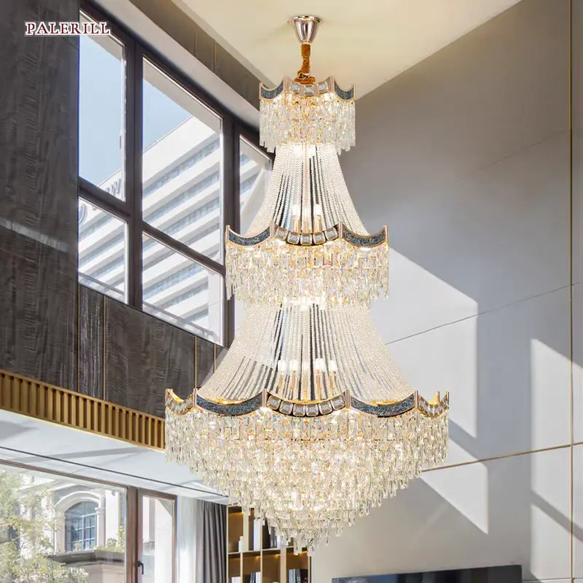 AM0642 — Light Luxury Spiral Staircase Crystal Chandelier for Living Rooms