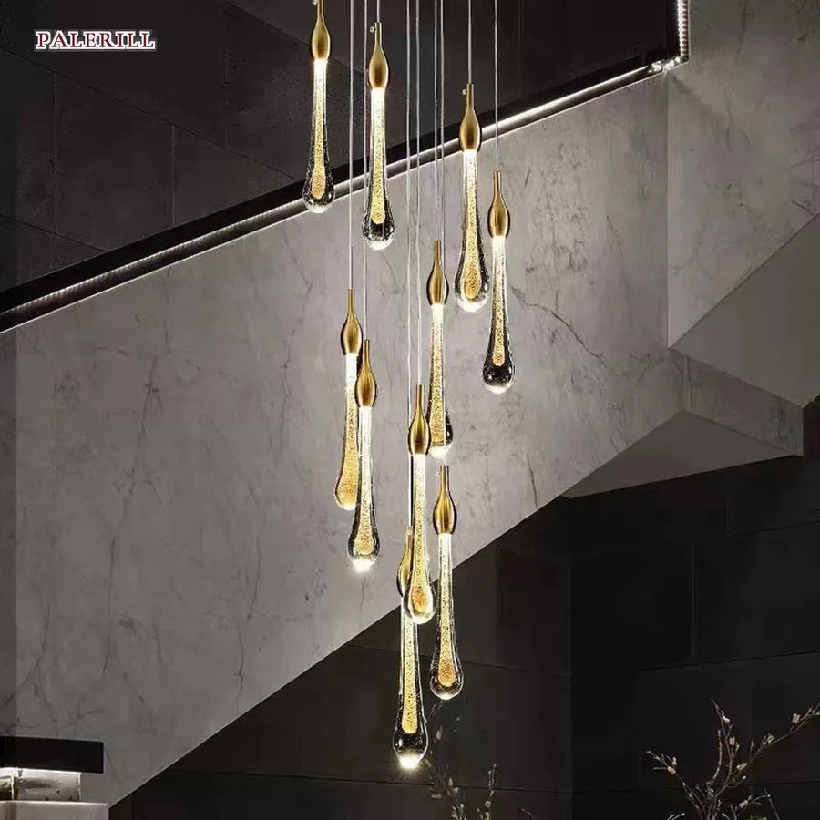 AM0566 — Light Luxury Spiral Staircase Crystal Chandelier for Living Rooms
