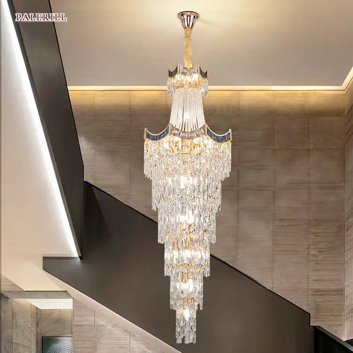 AM0557 — Light Luxury Stairwell Crystal Chandelier for Living Rooms