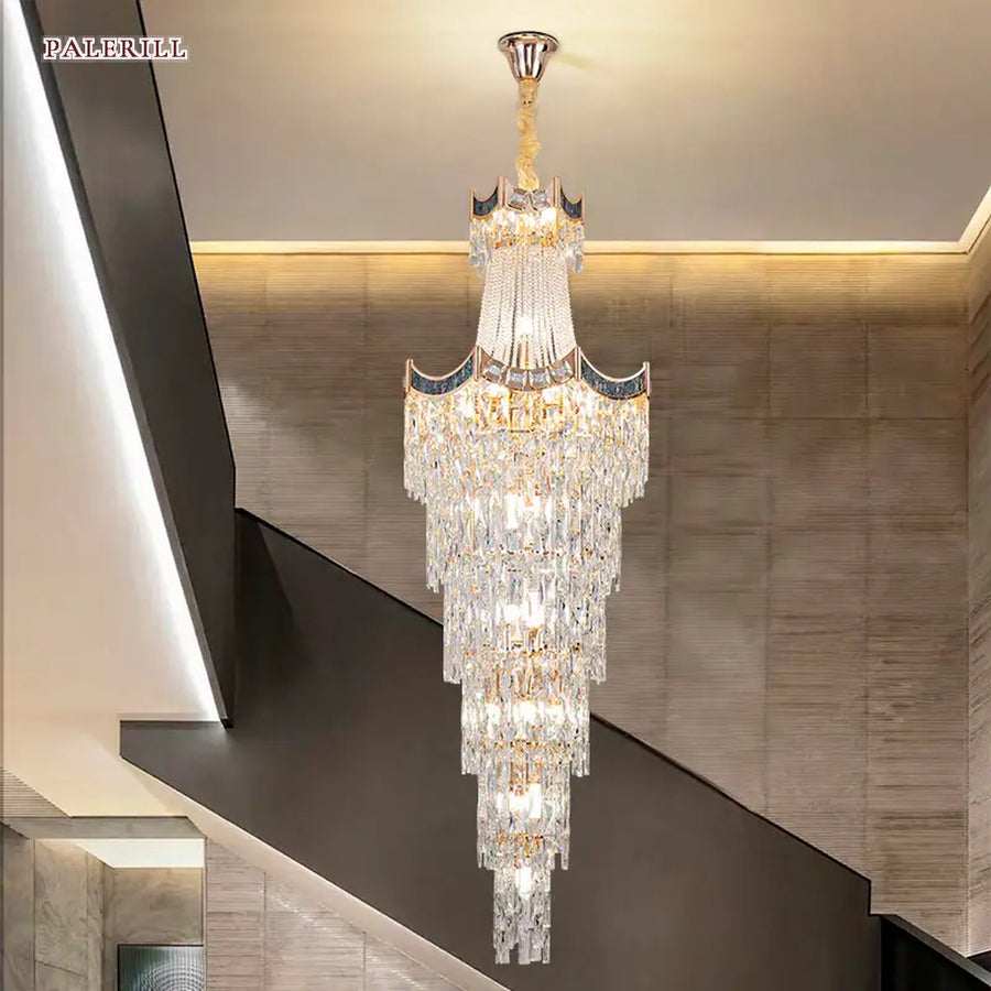 AM0557 — Light Luxury Stairwell Crystal Chandelier for Living Rooms